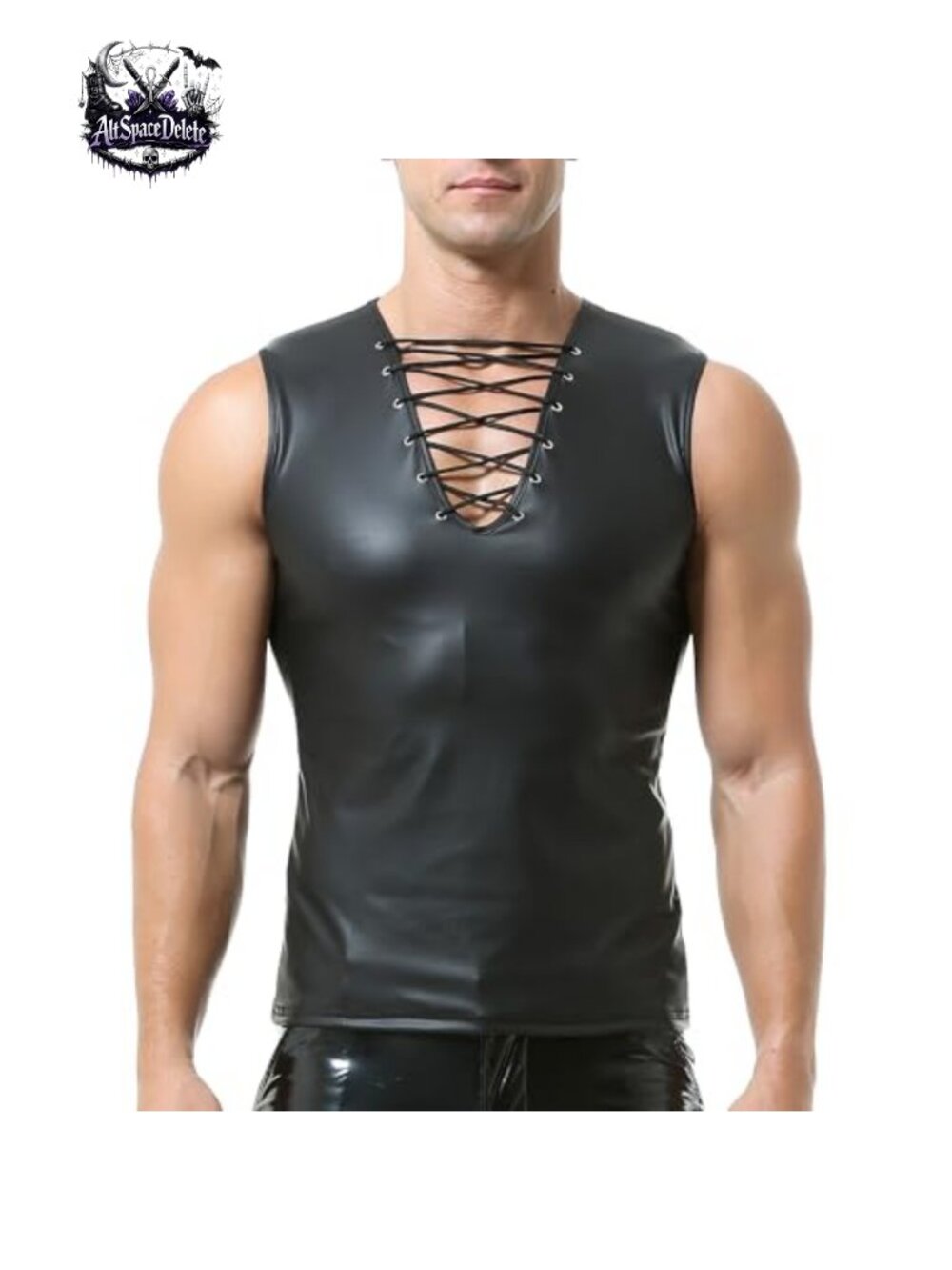 Men's Faux Leather Tank Top Sleeveless V-Neck Lace Up Clubwear Vest